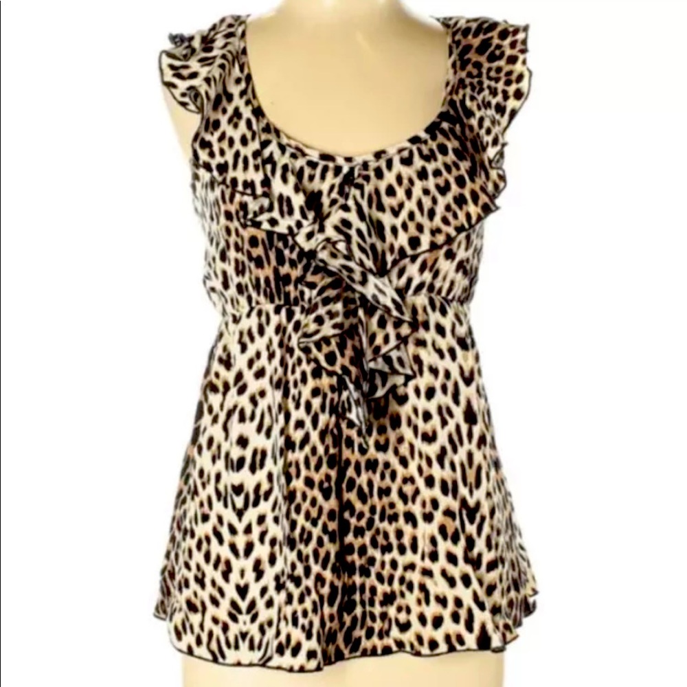 Alisha Levine Leopard Print Ruffle Silk TankTop XS